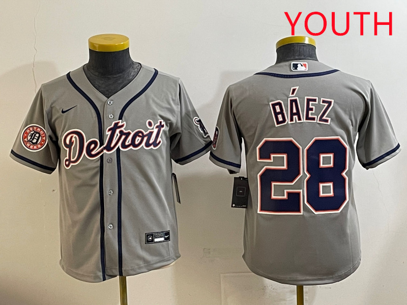 Youth 2025 Detroit Tigers #28 Baez grey Nike MLB jersey->youth mlb jersey->Youth Jersey